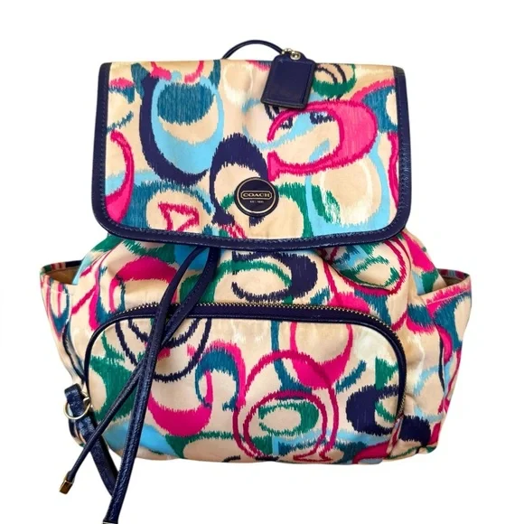 Vintage Ikat Coach Multicolor Abstract Backpack NWOT Authentic Coach IKAT Scribble Multicolor Signature  main image 2